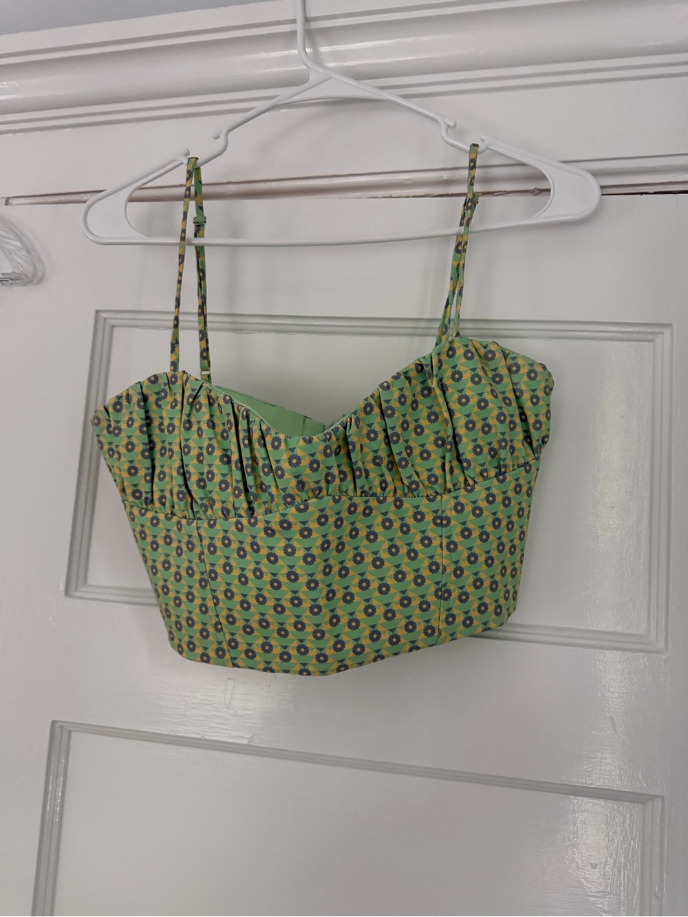 Zara Green Patterned Sweetheart Crop Cami